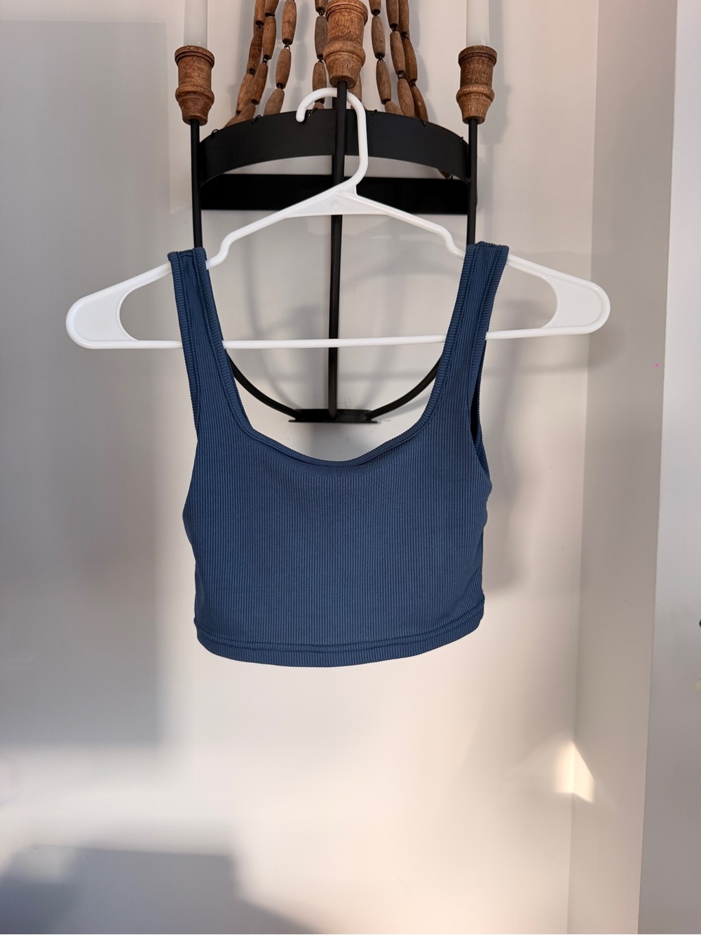 Blue Ribbed Scoop Neck Crop Too